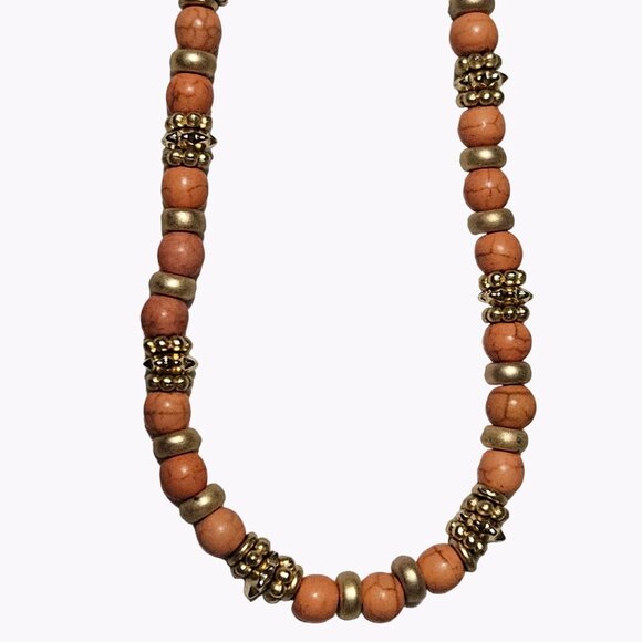 Chicos Retro Orange White Beaded Gold Tone Long Statement Necklace Jewelry Women - Picture 1 of 8